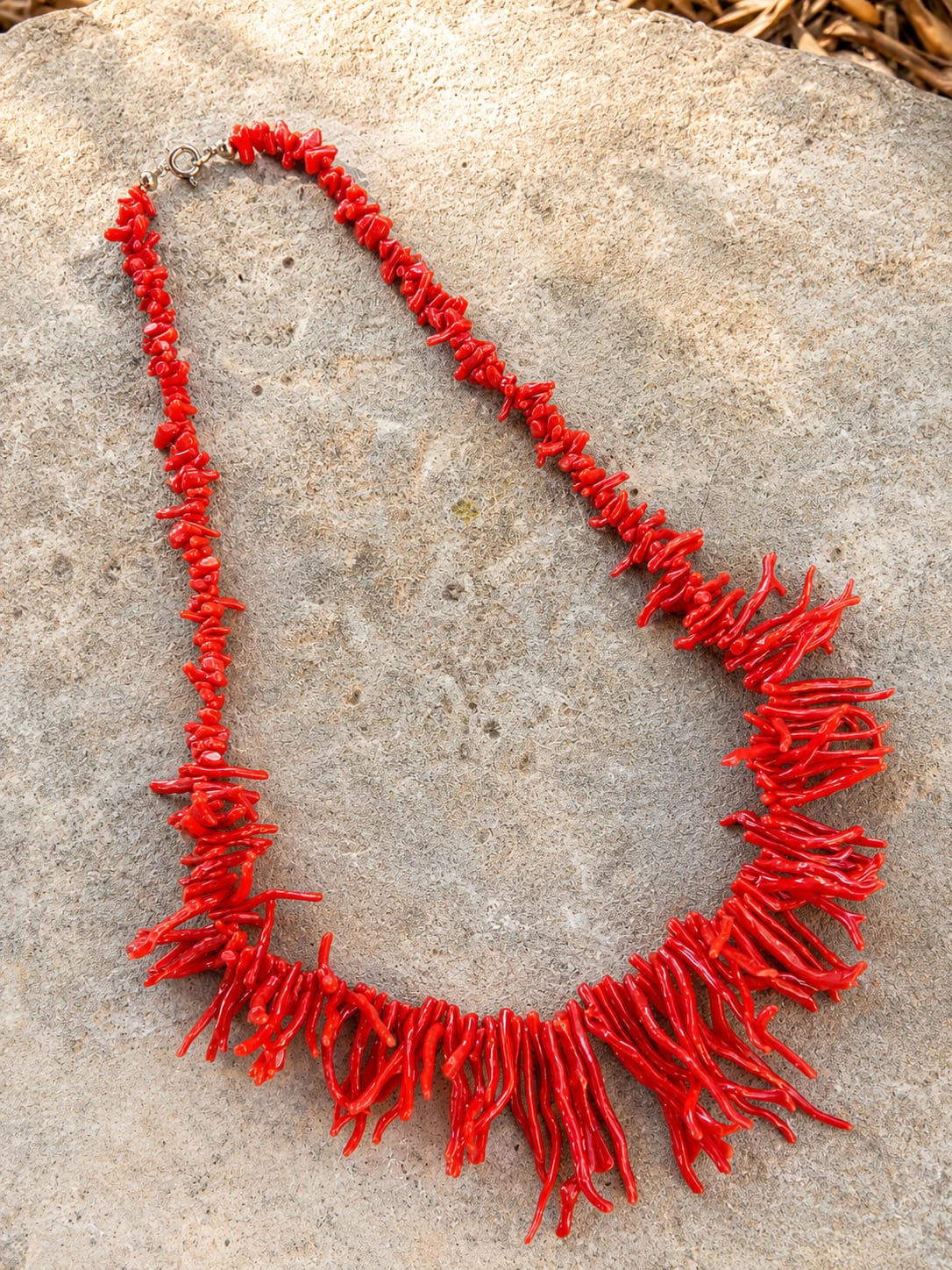 Collana Girocollo in Corallo Naturale Rosso con Chiusura in Argento 925