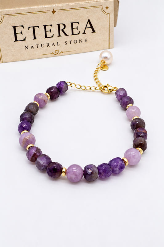 Bracciale in Ametista Viola e Ametista Glicine con Perla di Fiume – Eterea Natural Stone