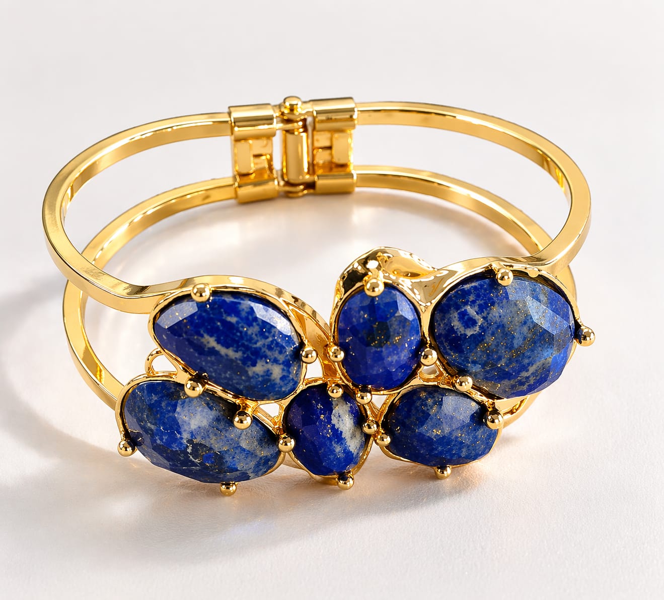 Bracciale rigido in dorato  con pietre in  Lapislazuli naturale
