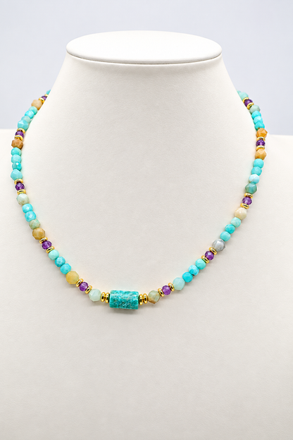 Collana Laguna in Amazzonite Multicolor e Ametista – 45 cm