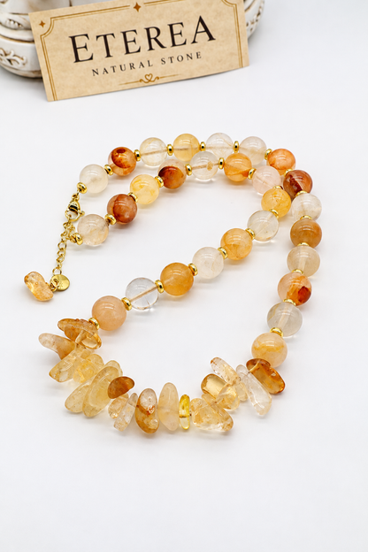 Collana Girocollo in Quarzo Ematoide Giallo e Citrino