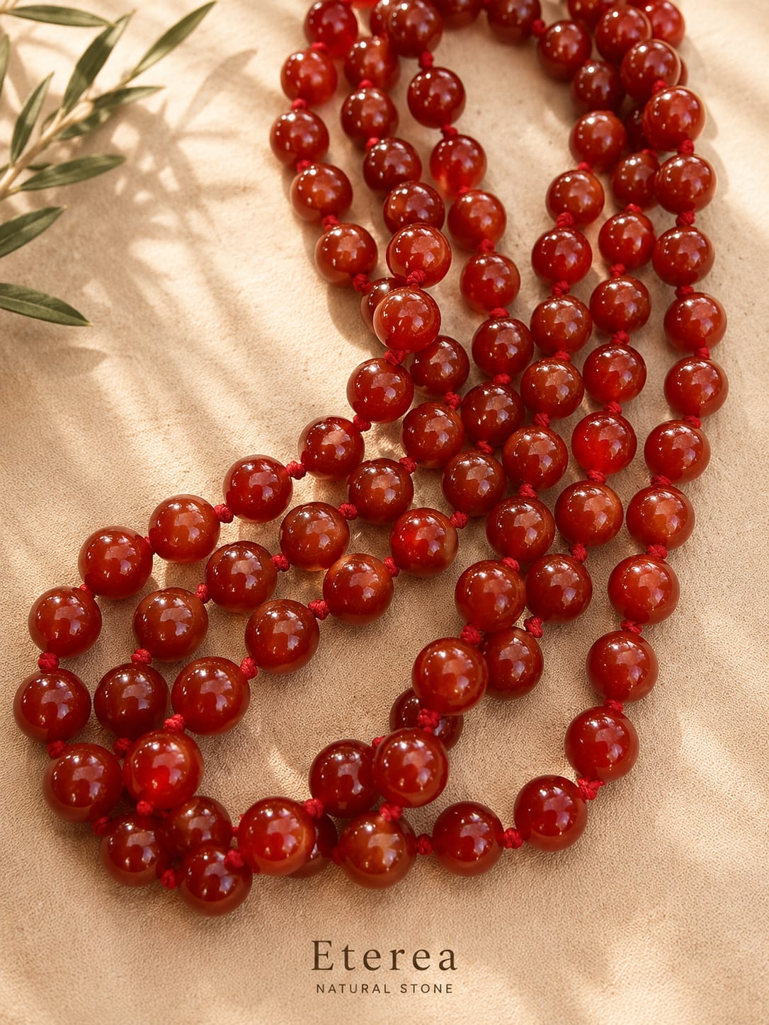 Collana lunga in Corniola naturale – 120 cm – Pietre 10 mm – Annodata a mano