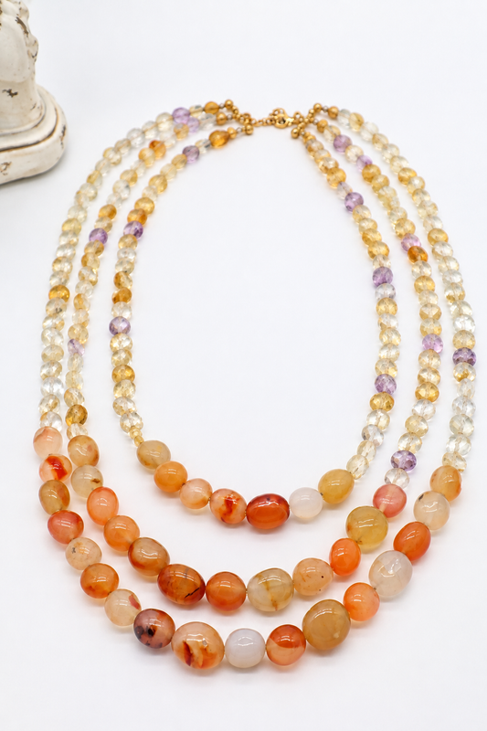 Collana in pietre naturali quarzo citrino ametista e corniola Eterea Natural Stone