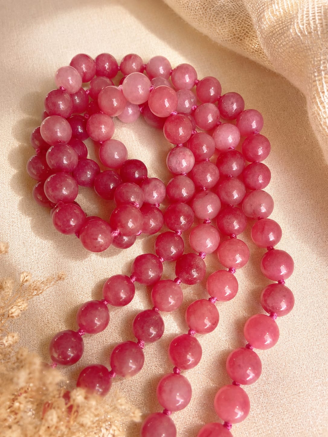 Collana Lunga in Giada Rosa Malva Naturale 10 mm – 120 cm
