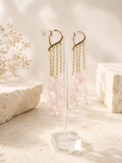 Boucles d'oreilles pendantes en quartz rose