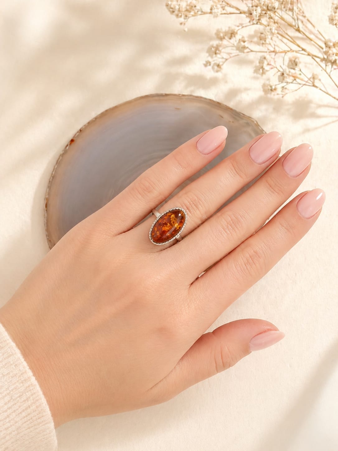 Anello in Argento 925 con Ambra Baltica Ovale – Misura 19