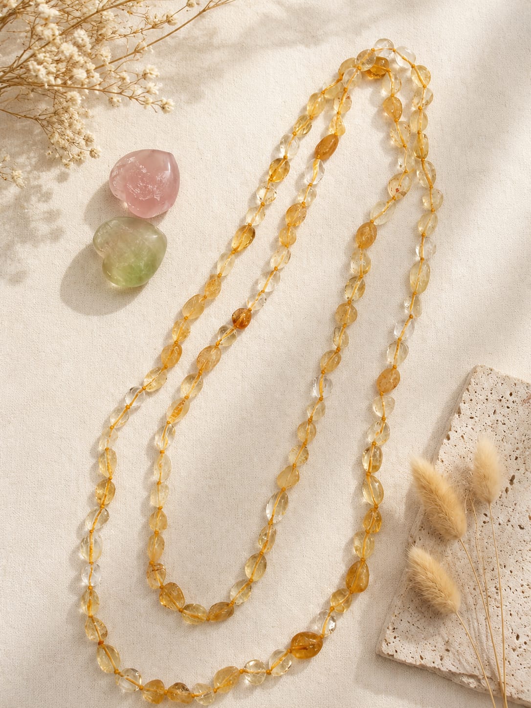 Collana Lunga 120 cm in Quarzo Citrino Naturale – Pepite Irregolari 7-10 mm