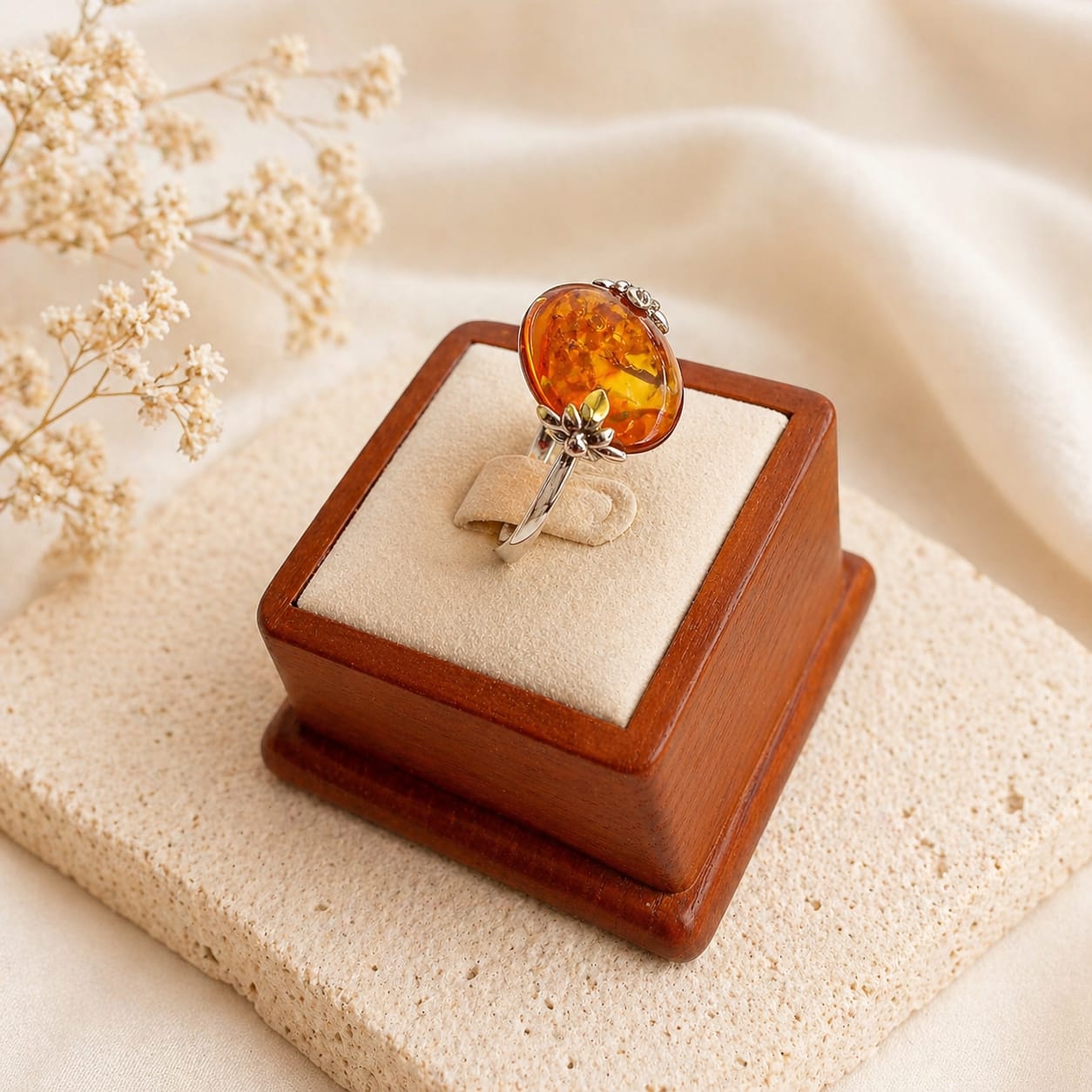 Anello in Argento 925 con Ambra Baltica Naturale