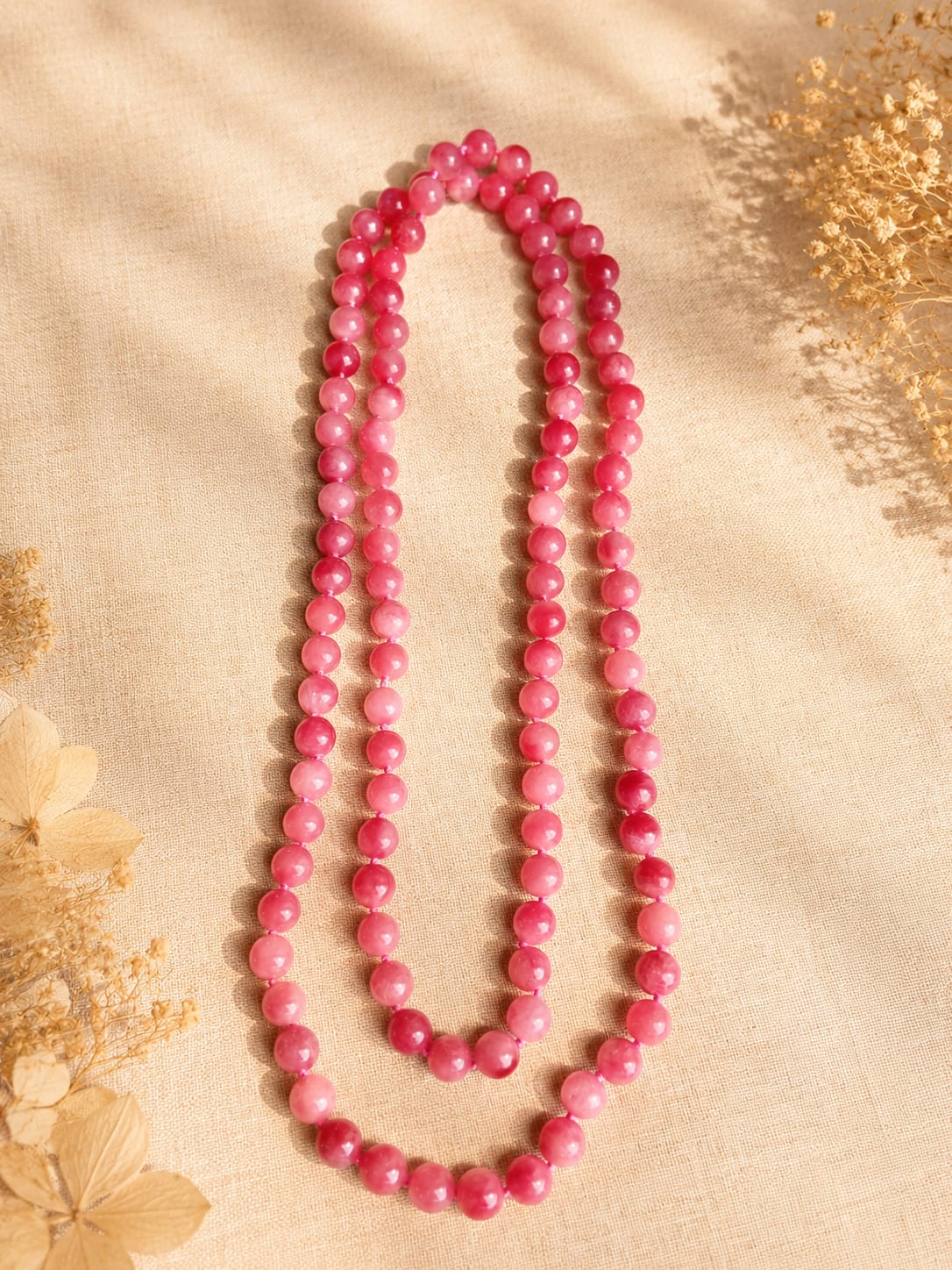 Collana Lunga in Giada Rosa Malva Naturale 10 mm – 120 cm