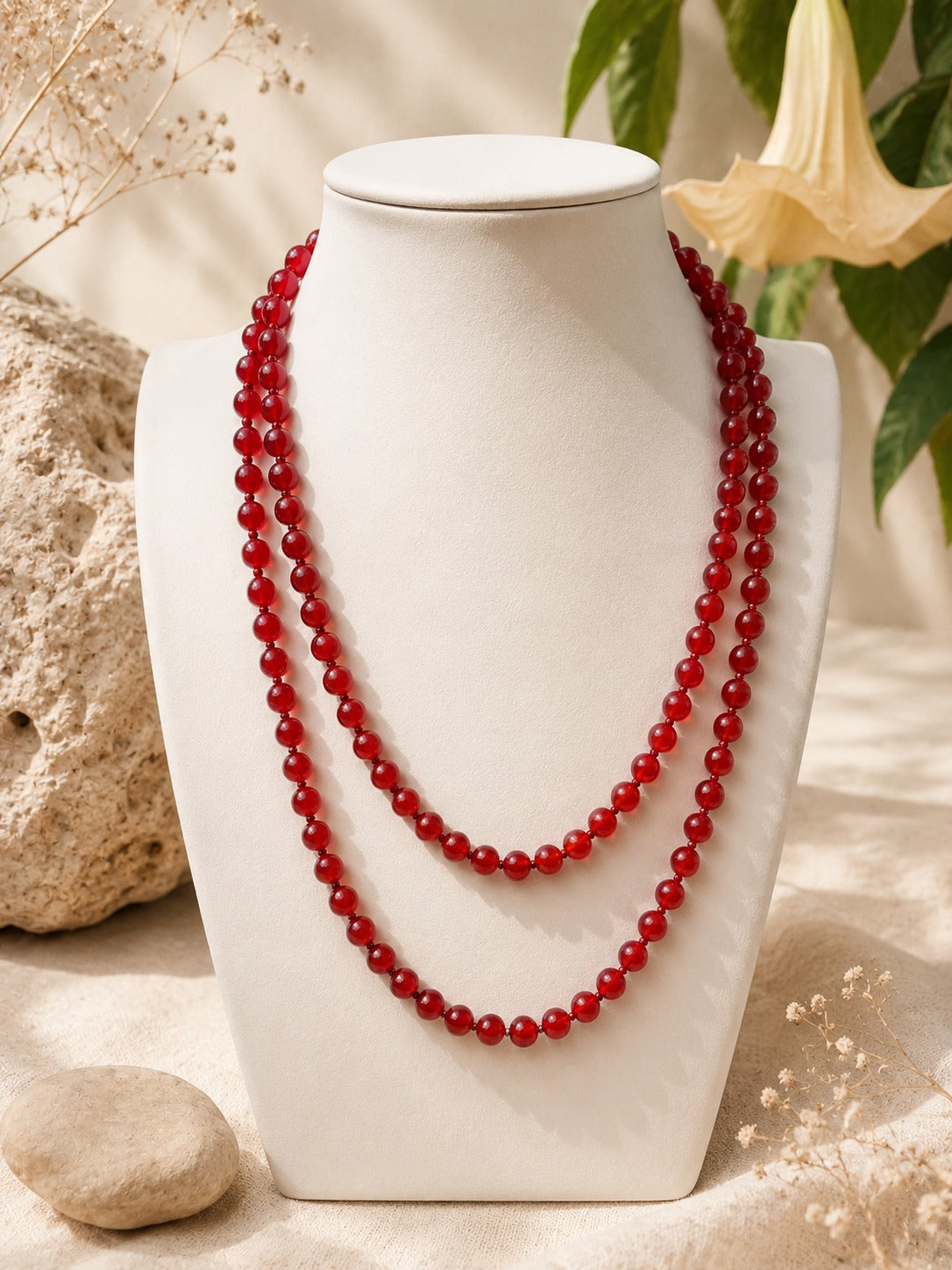 Collana lunga in corniola rossa naturale con pietre tonde da 8 mm Eterea Natural Stone