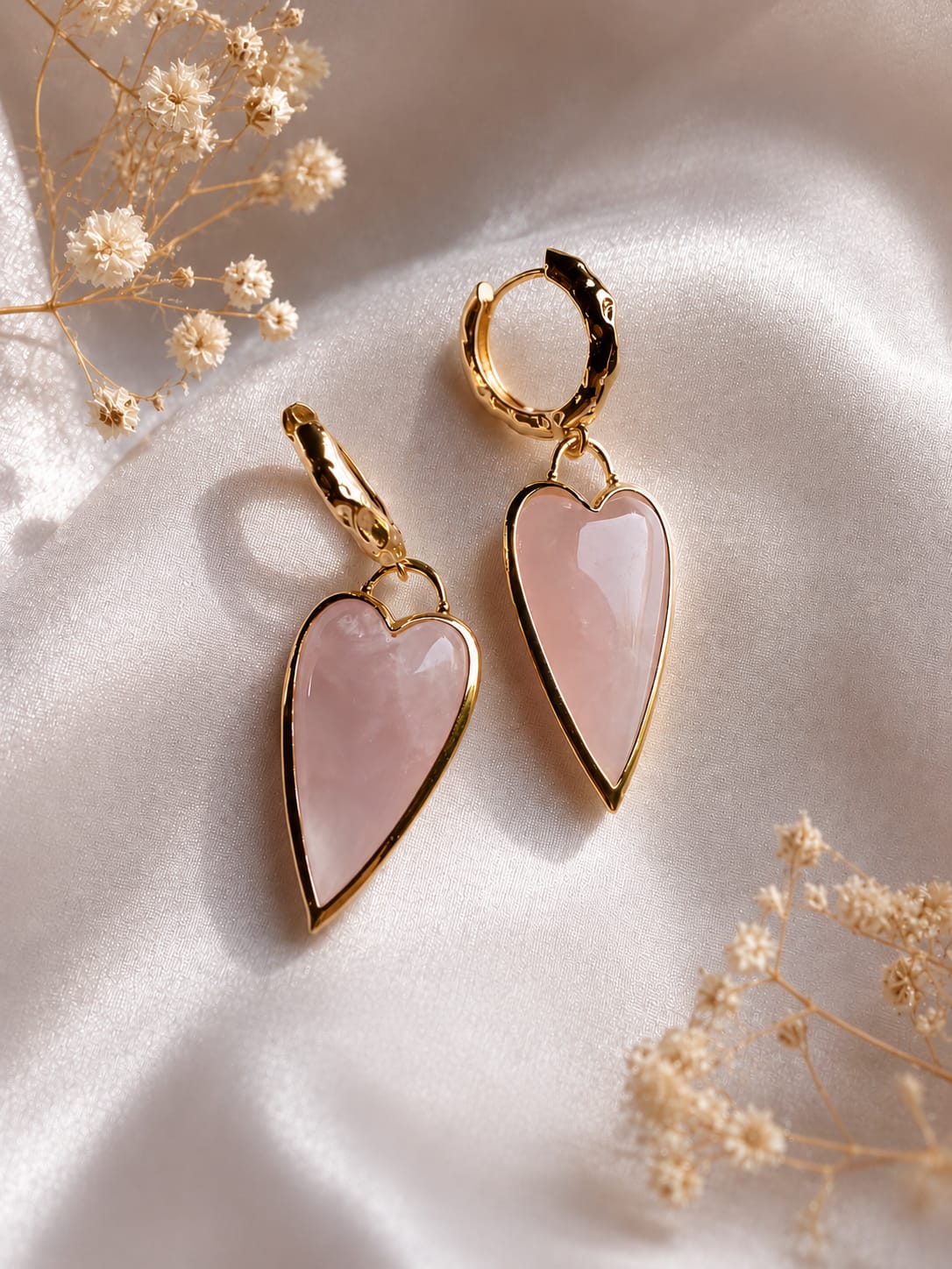 Orecchini Cuore in Quarzo Rosa Naturale