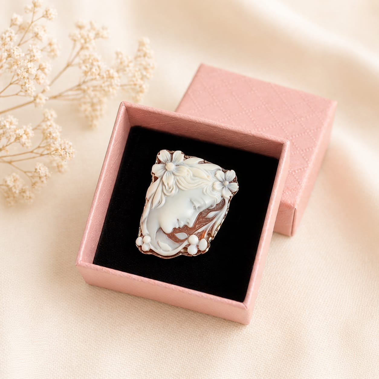 Anello regolabile  Cammeo Naturale in Argento 925 – Incisione Artigianale a Mano