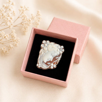 Bague réglable avec camée naturel en argent 925 – Gravure artisanale à la main