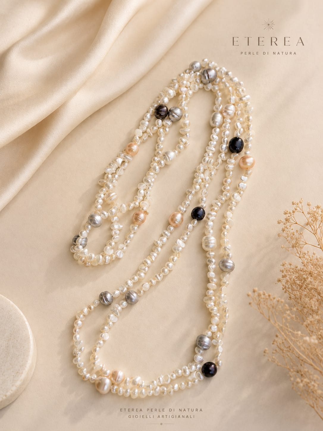 Collana Lunga 180 cm in Perle di Fiume Multicolor Naturali