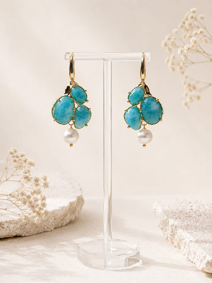 Orecchini in Amazonite Turchese e Perle di Fiume