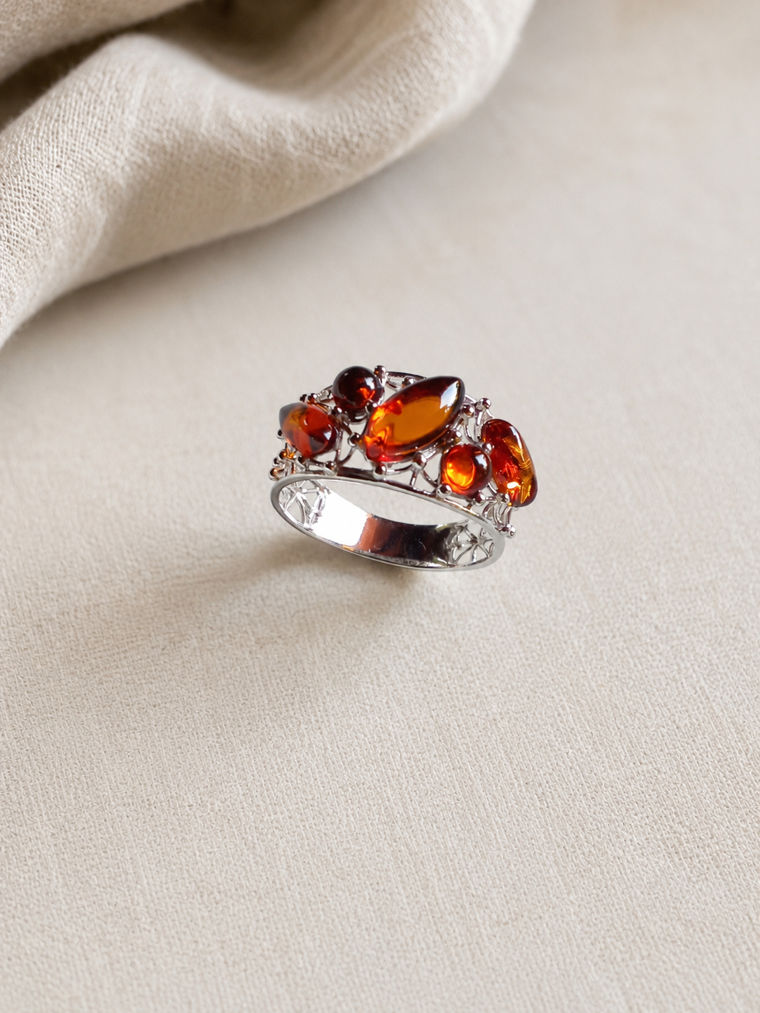 Anello Argento 925 con Ambra Cognac Naturale | Eterea Natural Stone