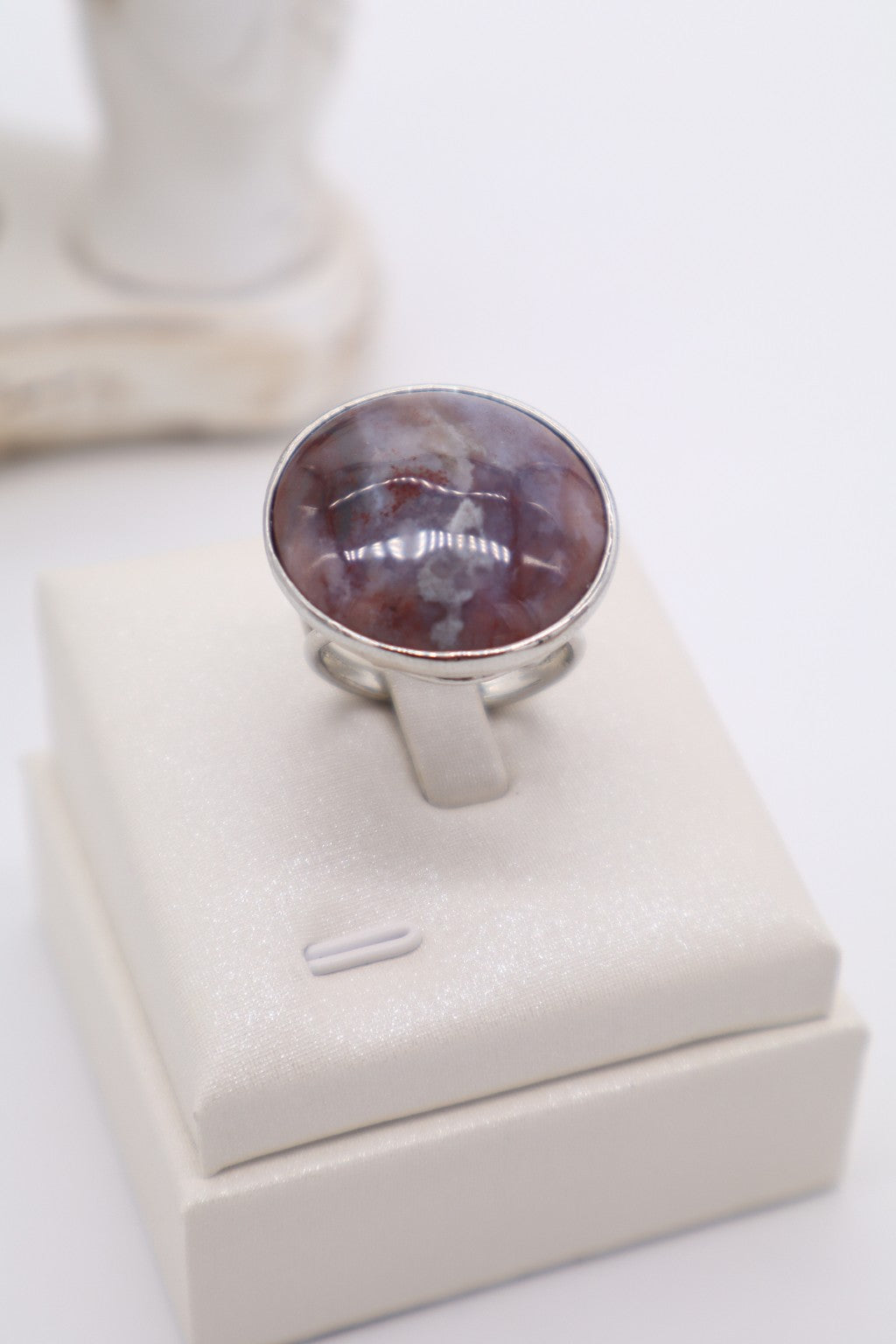 Anello Regolabile in Bronzo Rodiato con Agata Indiana