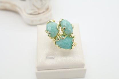Anello cocktail in bronzo dorato con amazzonite