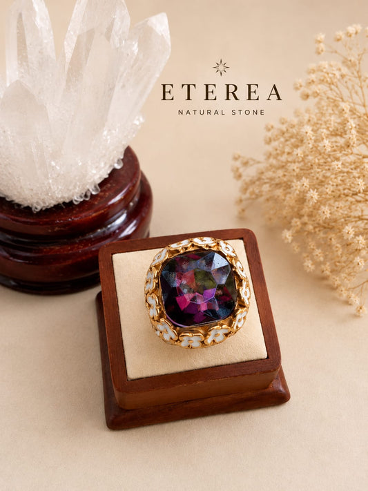 Anello Grande Cristallo CZ Viola in Acciaio | Eterea Natural Stone