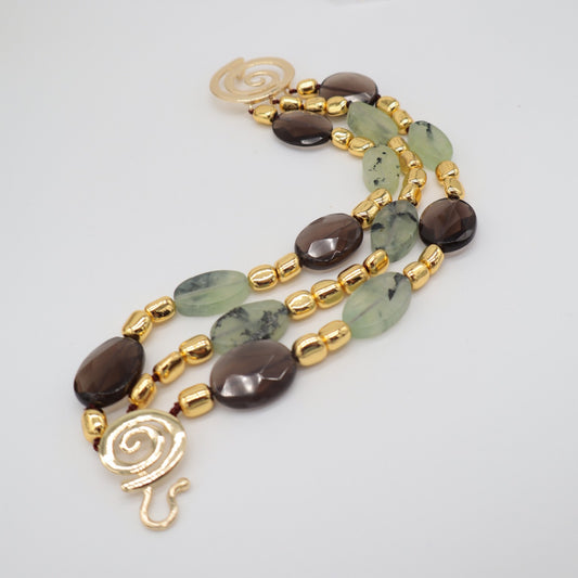 Bracciale multifilo Prehnite e Quarzo 