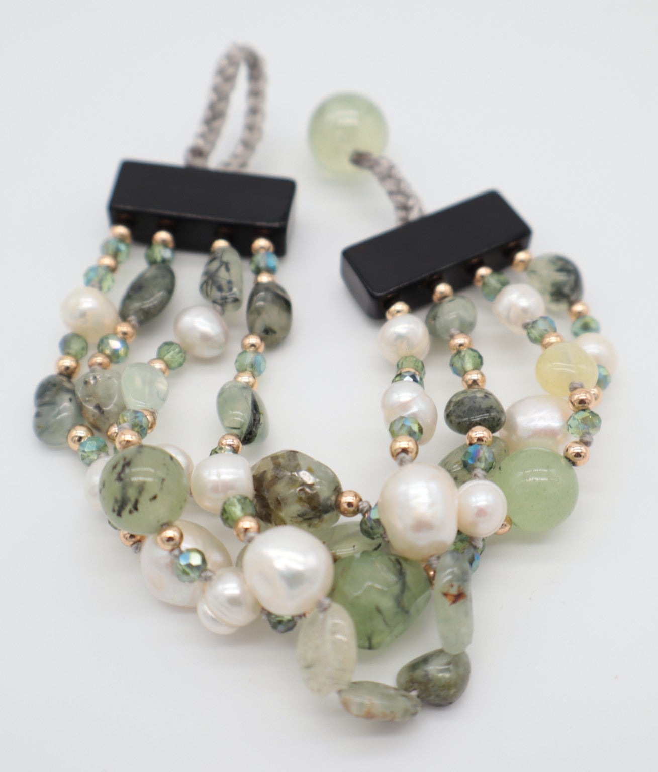 Bracciale multi filo in Prehnite, Perle e Cristalli | Eterea Natural Stone