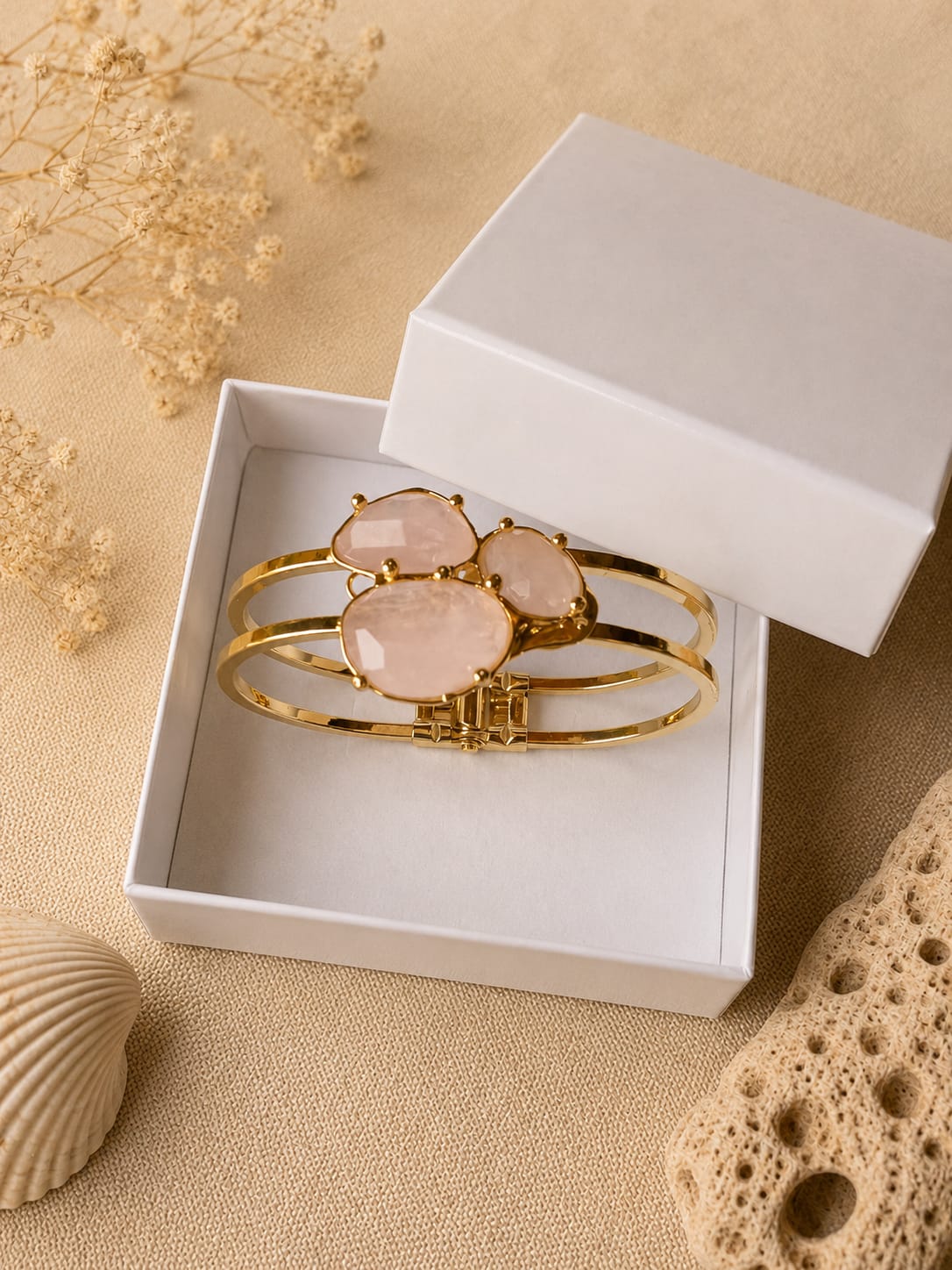 Bracciale Rigido con Quarzo Rosa Naturale | Eterea Natural Stone