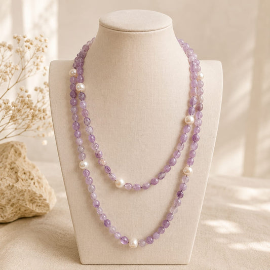 Collana lunga 120 cm in ametista lavanda Eterea Natural Stone.