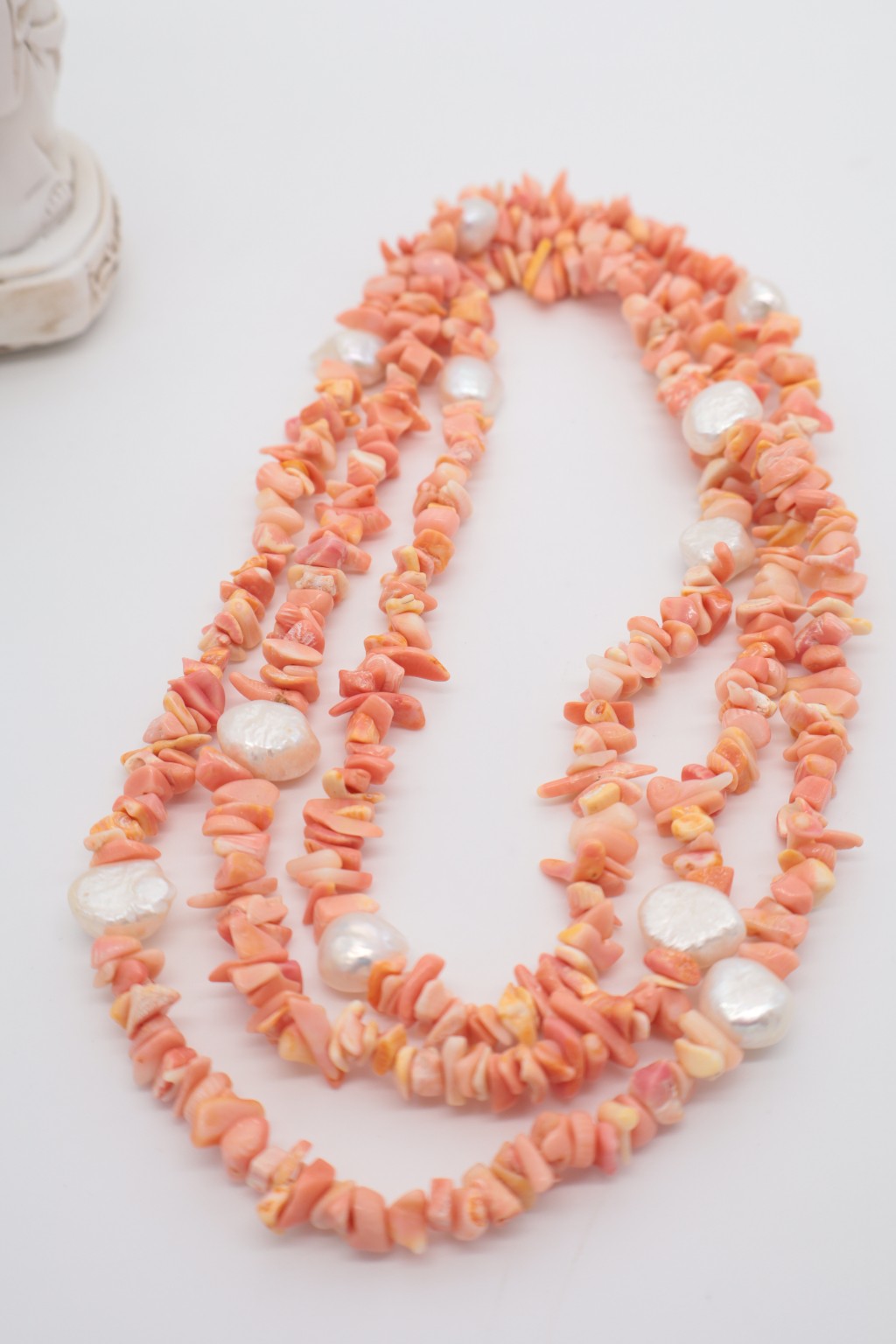 Collana Corallo Bambù Rosa 120 cm e Perle | Eterea
