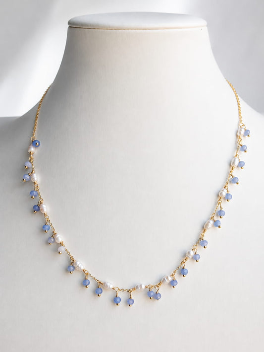 Collana Dorata con Perle d'Acqua Dolce e Cristalli Eterea Natura Stone