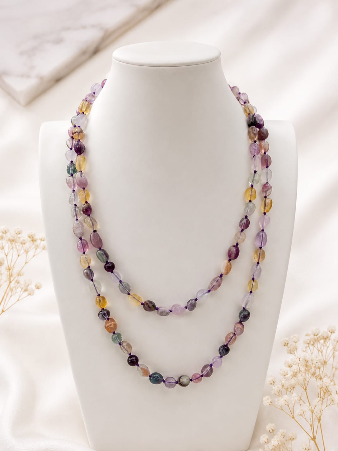 Collana lunga in pietre di Fluorite arcobaleno