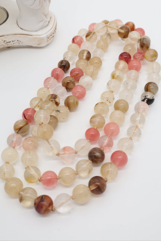 Collana Lunga 120 cm in Quarzi Naturali Mix 12 mm – Annodata a Mano