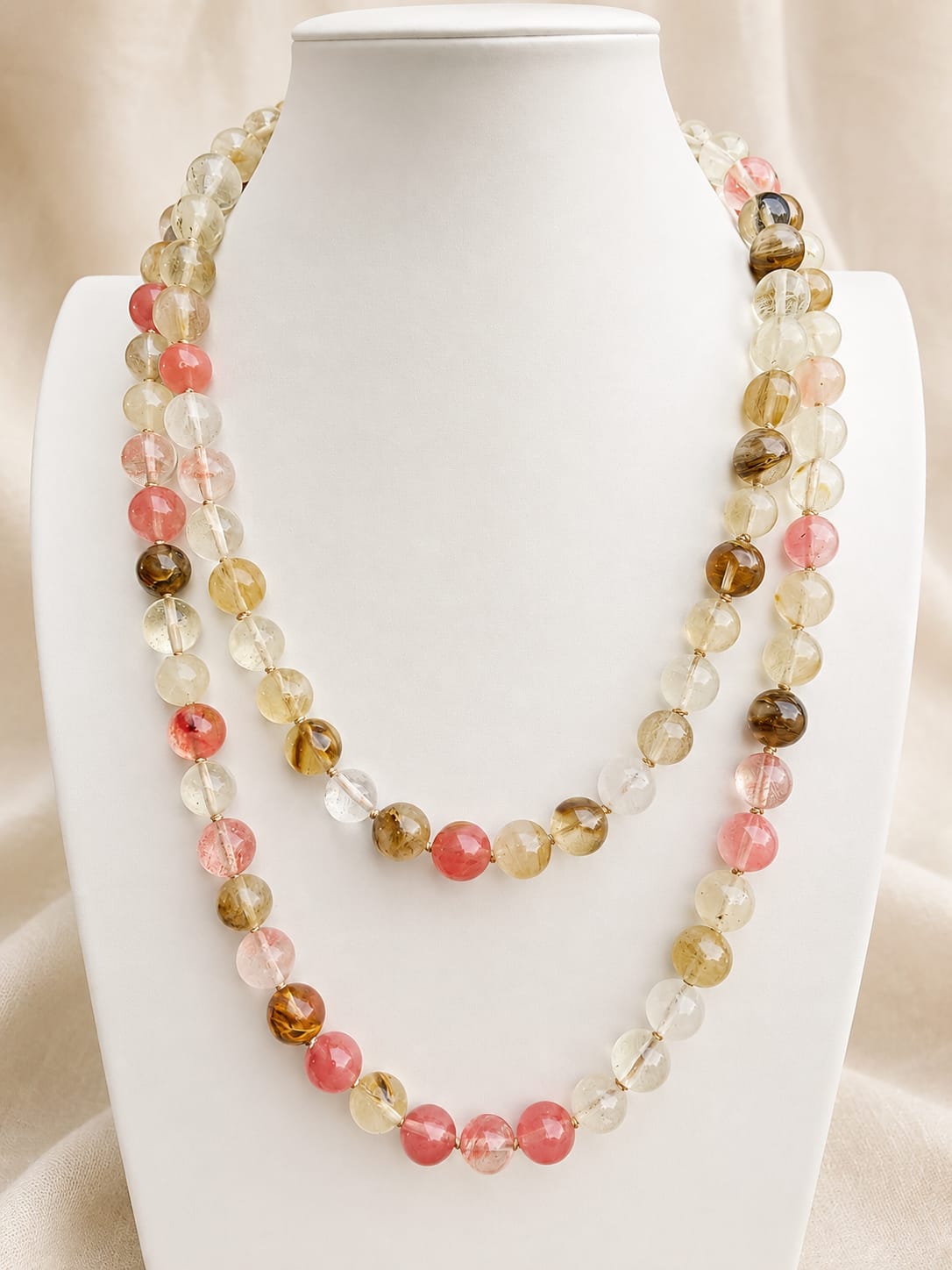 Collana Lunga 120 cm in Quarzi Naturali Mix 12 mm – Annodata a Mano Eterea Natural Stone
