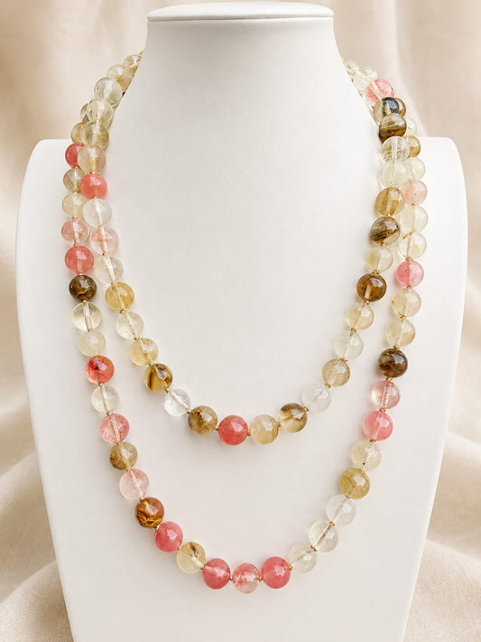 Collana Lunga 120 cm in Quarzi Naturali Mix 12 mm – Annodata a Mano Eterea Natural Stone