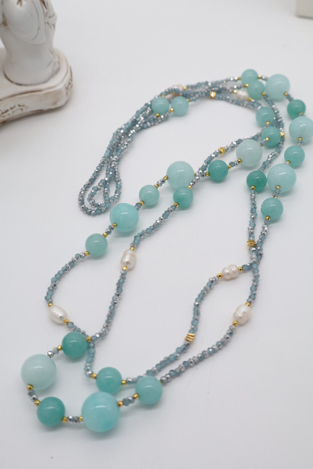Collana Lunga 160 cm Giada e Amazzonite | Eterea