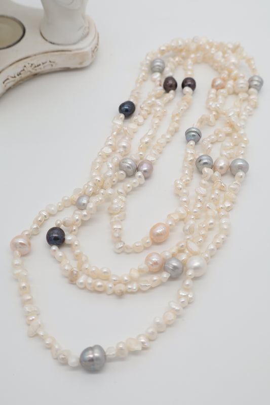 Collana Lunga 160 cm in Perle di Fiume Multicolor Naturali