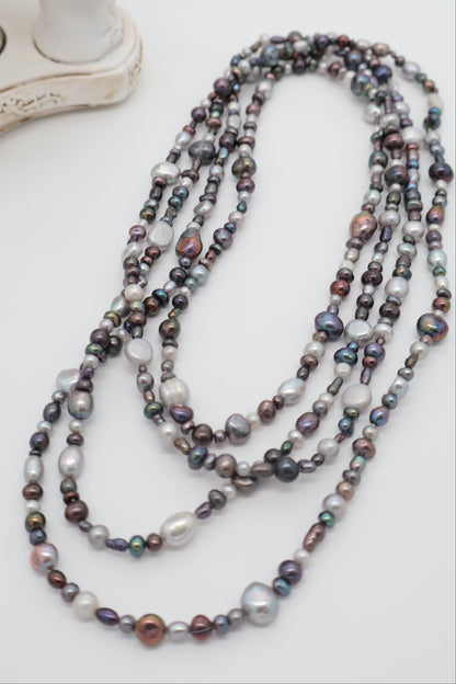Collana Lunga 160 cm in Perle di Fiume Multicolore 