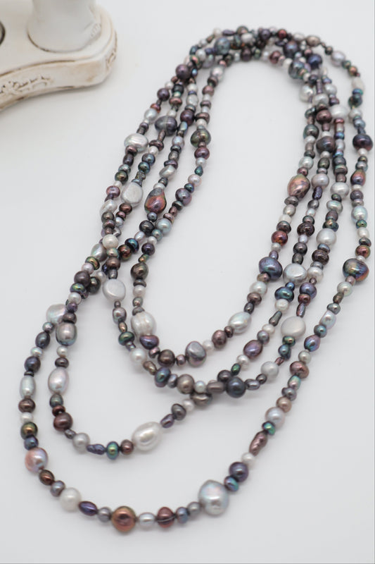 Collana Lunga 160 cm in Perle di Fiume Multicolore 
