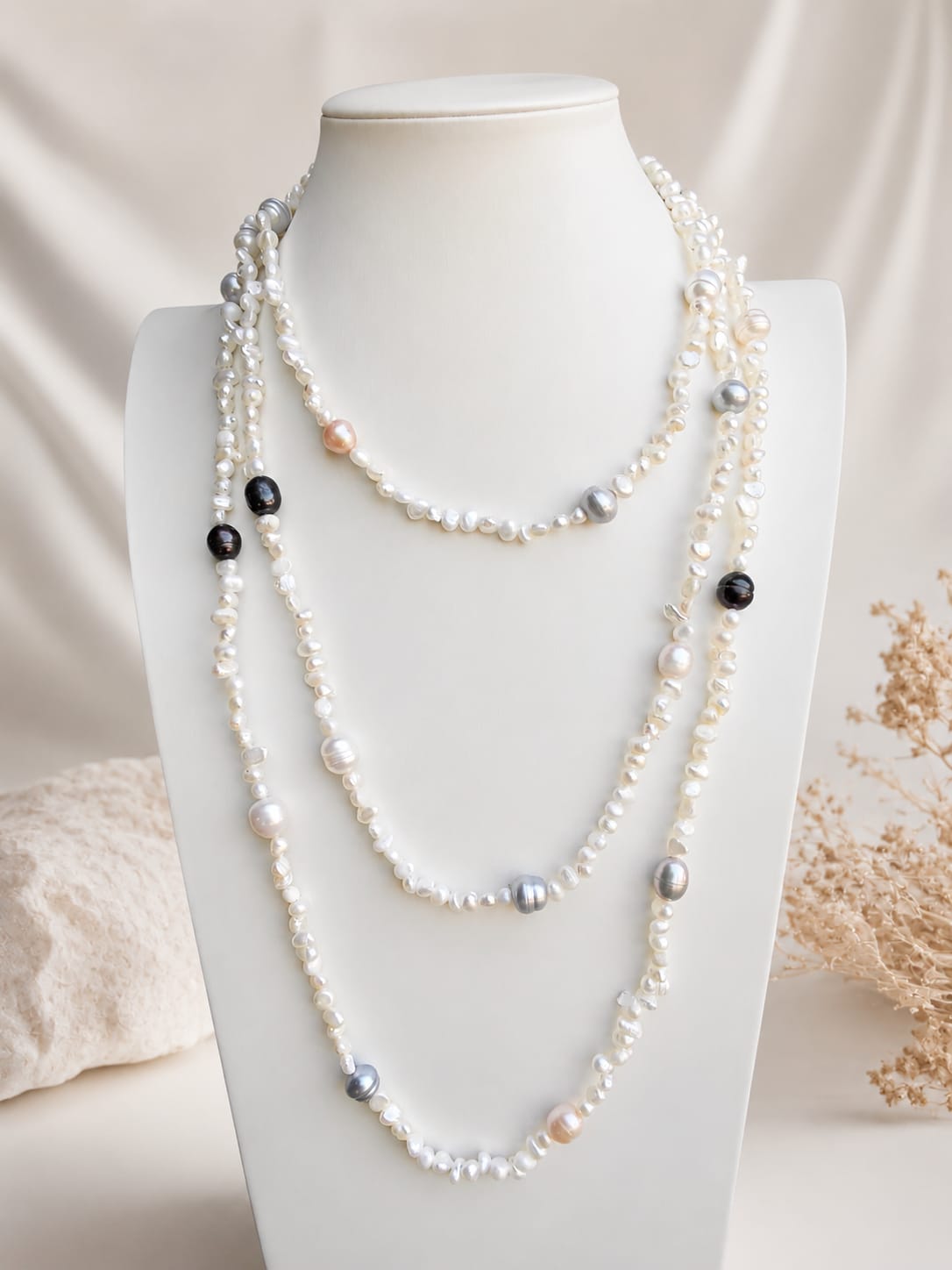 Collana Lunga 180 cm in Perle di Fiume Multicolor Naturali Eterea Natural Stone