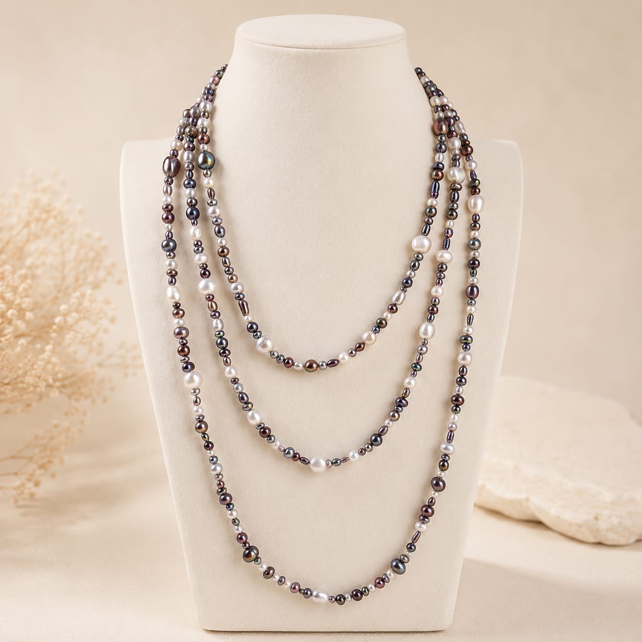 Collana Lunga 180 cm in Perle di Fiume Multicolore Eterea Natural Stone