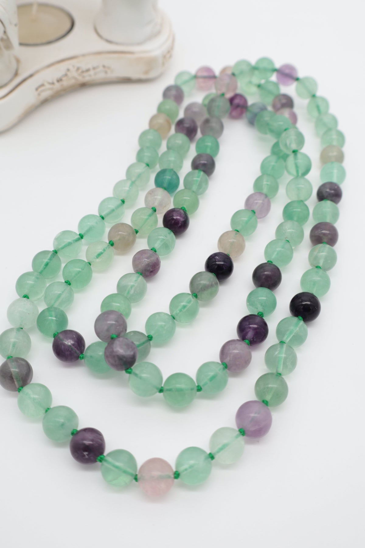 Collana Lunga Fluorite Verde e Viola 120 cm 