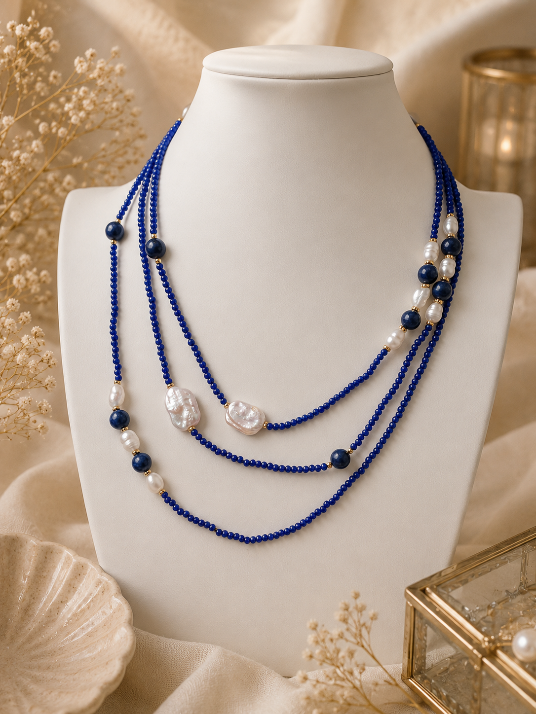 Collana Lunga Lapislazuli , perle e cristalli Eterea Natural Stone