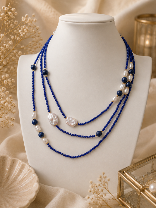 Collana Lunga Lapislazuli , perle e cristalli Eterea Natural Stone