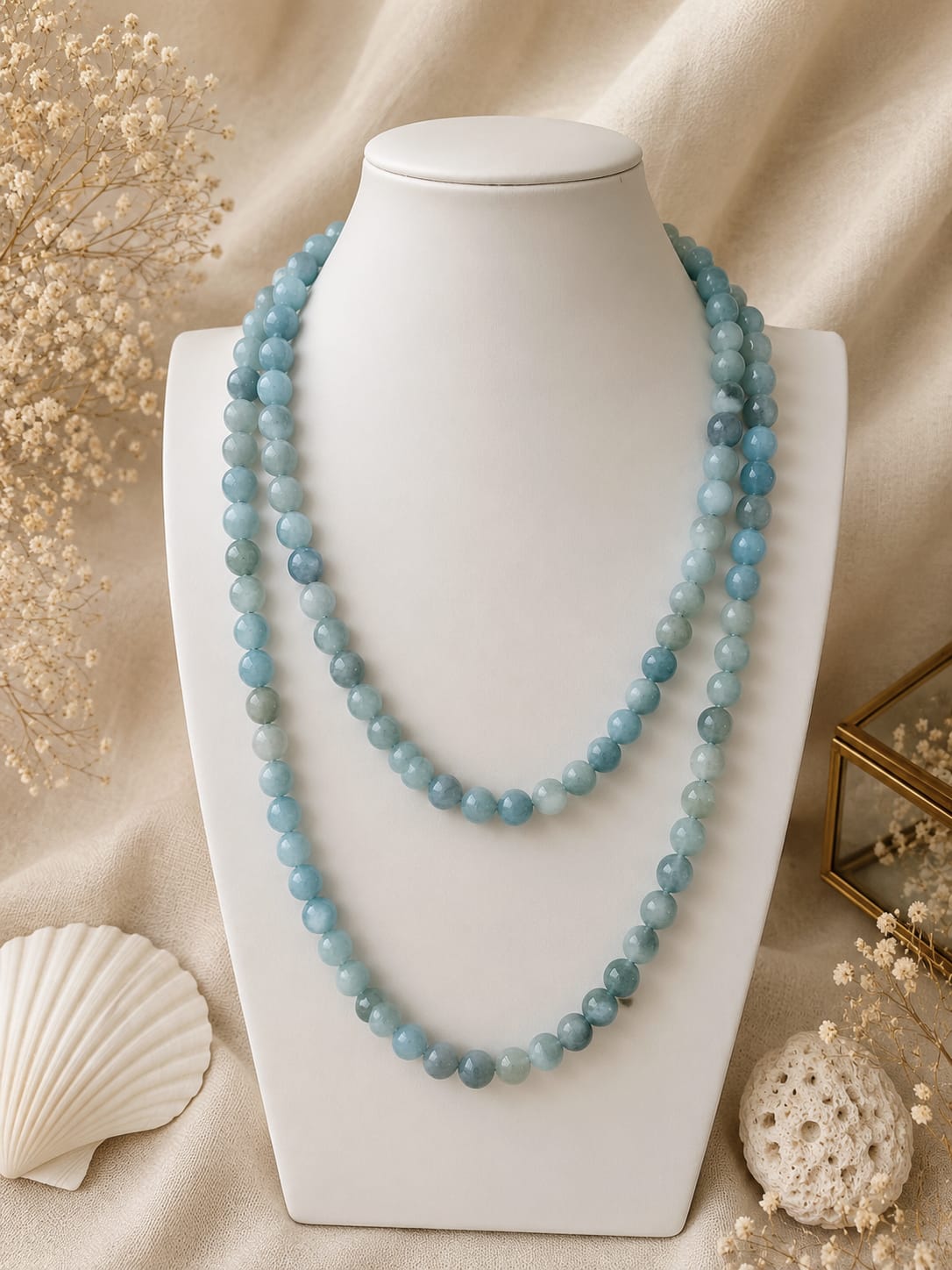 Collana Lunga in Acquamarina Naturale Eterea Natural Stone