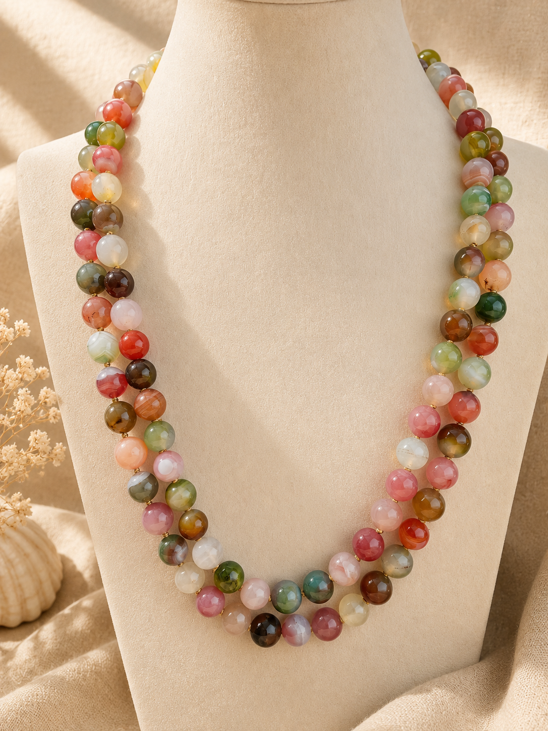 Collana Lunga in Agata Floreale Annodata a Mano | Eterea Natural Stone