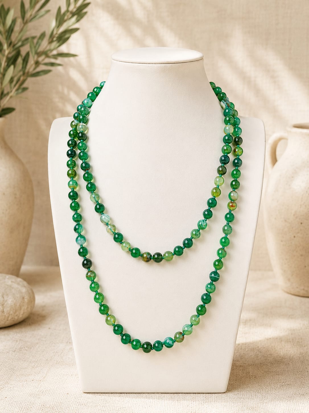 Collana Lunga in Agata Verde Naturale 120 cm Eterea Natural Stone