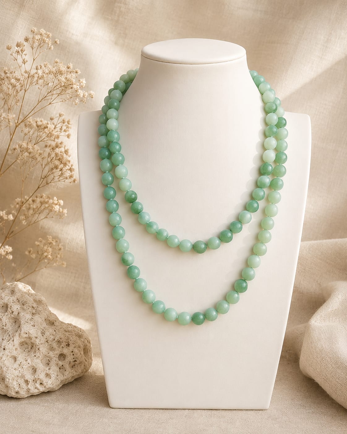 Collana Lunga in Avventurina Naturale Annodata a Mano | Eterea Natural Stone