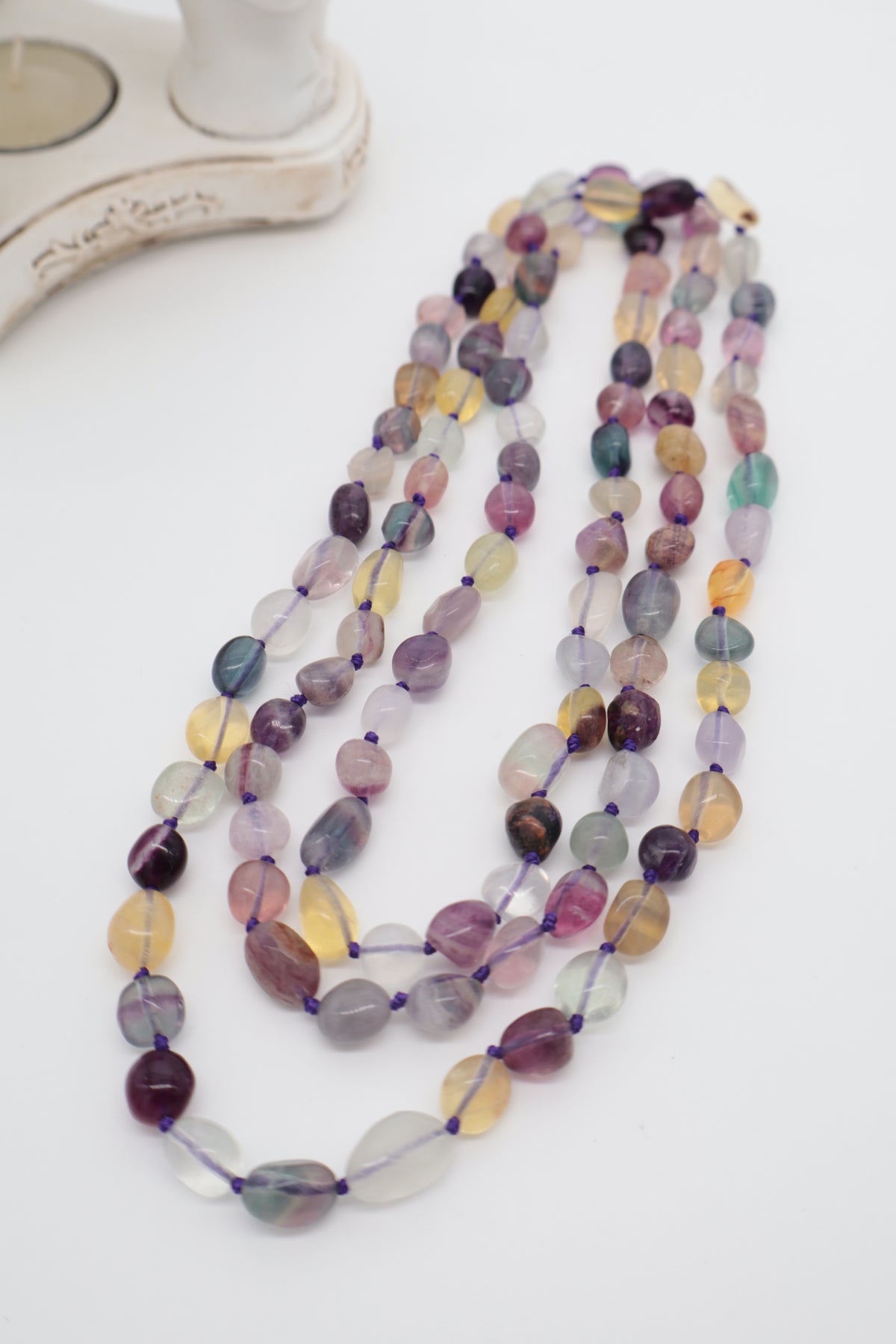 Collana Lunga in Fluorite Arcobaleno Naturale Multi color 