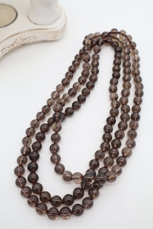 Collana Lunga in Quarzo Fumé Naturale 8 mm 