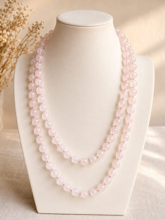 Collana Lunga in Quarzo Rosa Naturale 120 cm – Eterea Natural Stone