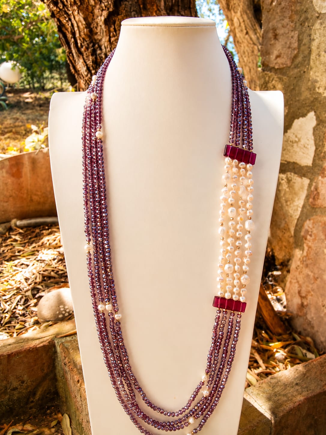 Collana Multifilo Cristalli Cangianti e Perle Naturali Eterea Natura Stone